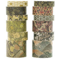 12 Rolls Kyoto Charm Washi Tape Set Japanese Arts Adhesive Tapes Geometric Garden Decorative Masking Tape Sets for Craft, Kids, Scrapbook, DIY, Gift Wrapping (Green Song)