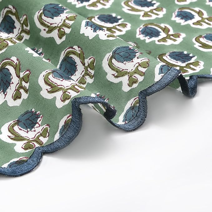 Ridhi Basil GreenHand Block Print Napkins 18" x 18" Set of 4 Reusable Cotton Dinner Napkins for Weddings, Parties & Everyday Dining, Thanksgiving, Christmas, Fall