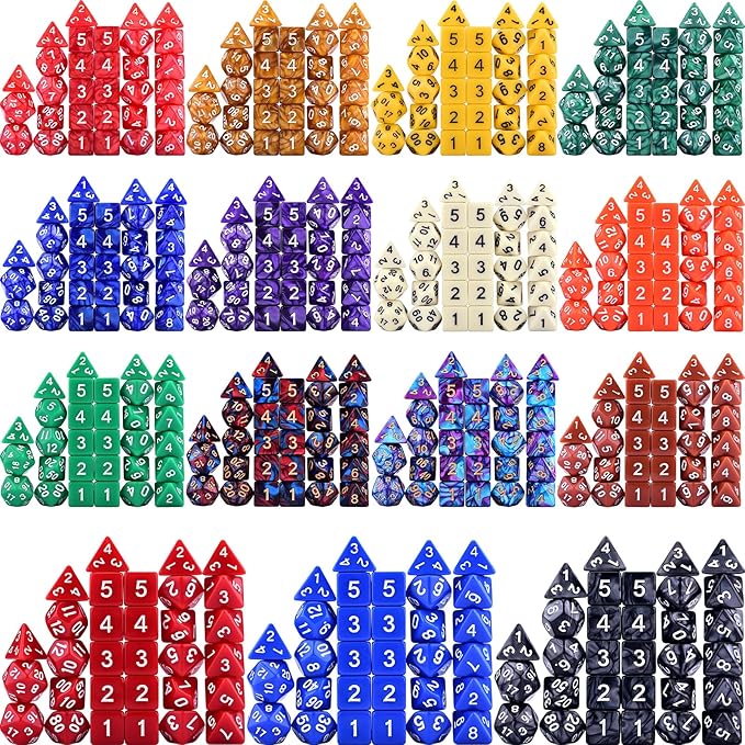 Extended Dice RPG Set 15 x 31 Polyhedral Dice (465 Piece) for DND 5e Tabletop Adventure Games (15 Colors - Classic)