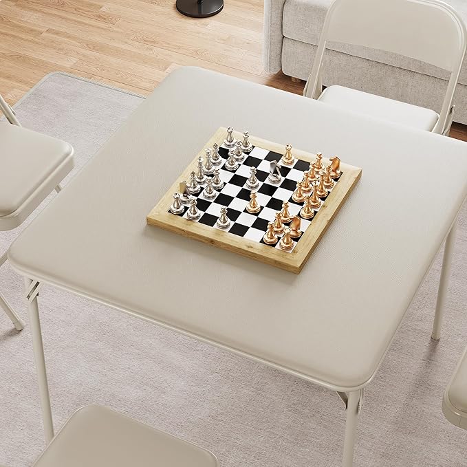 Folding Card Table, 34 Inch Portable Square Game Table with Collapsible Legs, Multifunctional Foladable Table with PU Padded Tabletop for Home, Parties, Picnics, Games, 1 Piece, Beige