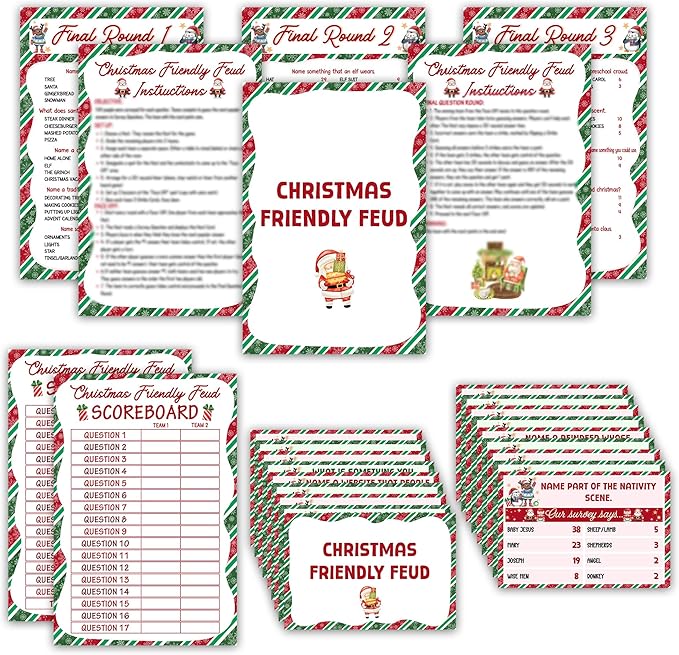 Christmas Friendly Feud Game, Funny Christmas Party Games, Friendly Feud Trivia Quiz for Family, Winter Xmas Holiday Party Supplies for Adults -10