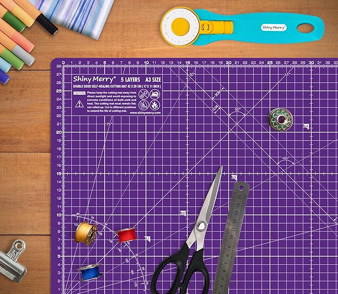Self Healing Cutting Mat A3 12"x18" – Double Sided 5-Ply Craft Mat for Sewing, Quilting, Fabric, Scrapbooking – Pink/Purple