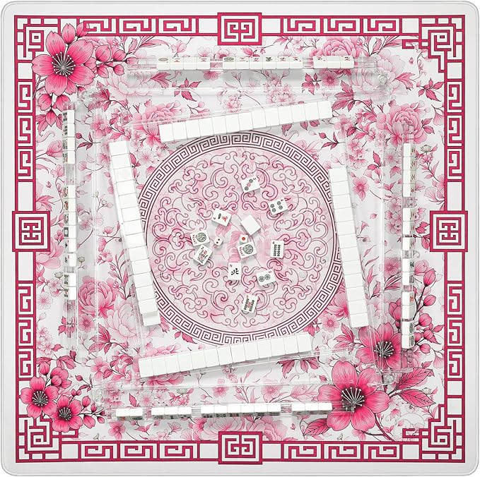 Mahjong Mat for Table 33x33 Inch, No-Crease, Anti-Slip, Noise-Reducing American Mahjong Mat, Mahjong Table Mat with Carry Bag, Neoprene Mahjong Mat for Poker, Card, Board(Pink)