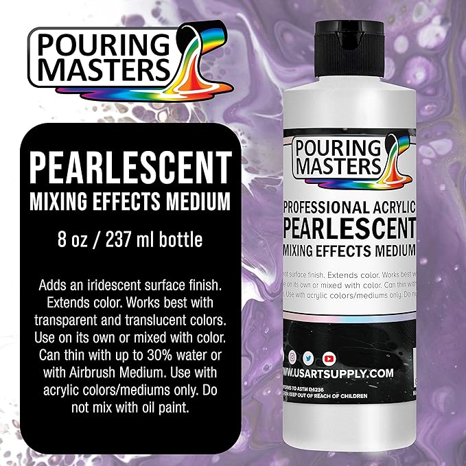 Pouring Masters 8 Oz Acrylic Pearlescent Effects Medium - Creates Pearl Iridescent Metallic Shimmer for Fluid Art & Acrylic Painting