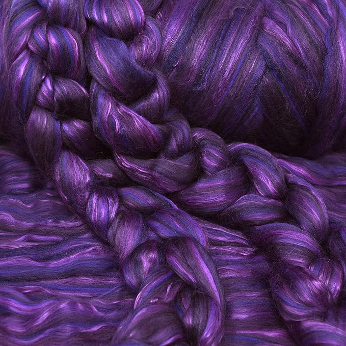 Merino Silk Luxe Tonal Designer Blend. Superfine Merino, Mulberry Silk, Tussah Silk. Top Roving for Spinning or Felting. Regal Amethyst 4oz