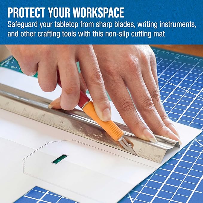 U.S. Art Supply 18" x 24" Self-Healing Cutting Mat 5-Ply - Double-Sided Pink/Blue Craft Mat, Non-Slip Cutting Mats for Crafts, Sewing, Quilting, Scrapbooking