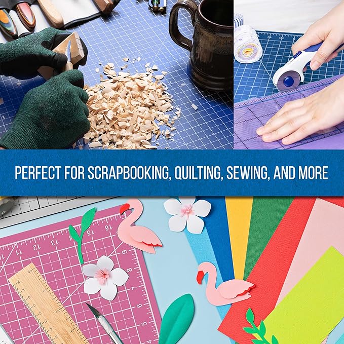 U.S. Art Supply 18" x 24" Self-Healing Cutting Mat 5-Ply - Double-Sided Pink/Blue Craft Mat, Non-Slip Cutting Mats for Crafts, Sewing, Quilting, Scrapbooking