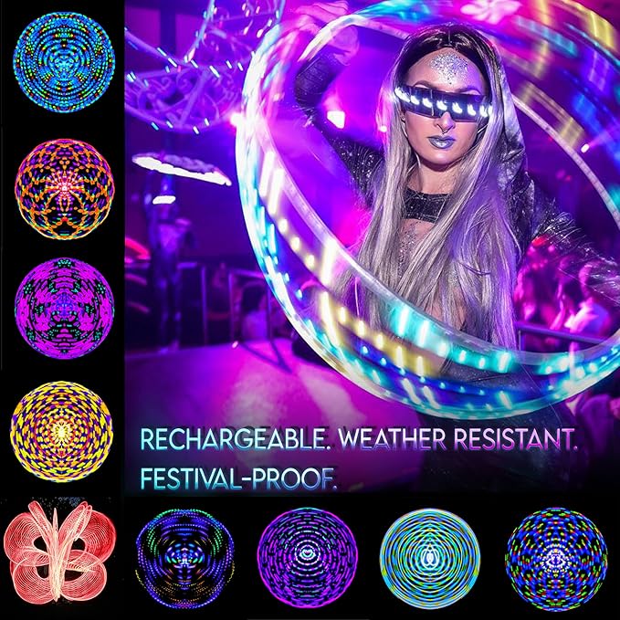 UltraHoop Remote LED Hoop - Wireless Control 60 Color Changing LED Lights w/ 300+ Modes & Patterns - Rechargeable Battery, HDPE Collapsible, Advanced to Beginner Hoola Hoops - 30” x 5/8" OD - UltraPoi