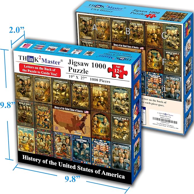Think2Master History of The United States 1000 Pieces Large Format Jigsaw Puzzle: Kids 12+, Teens, Adults & Families. Great Gift. Presidents, Key Events & ERAS from 1776 to Today. Size: 26.8” X 18.9”