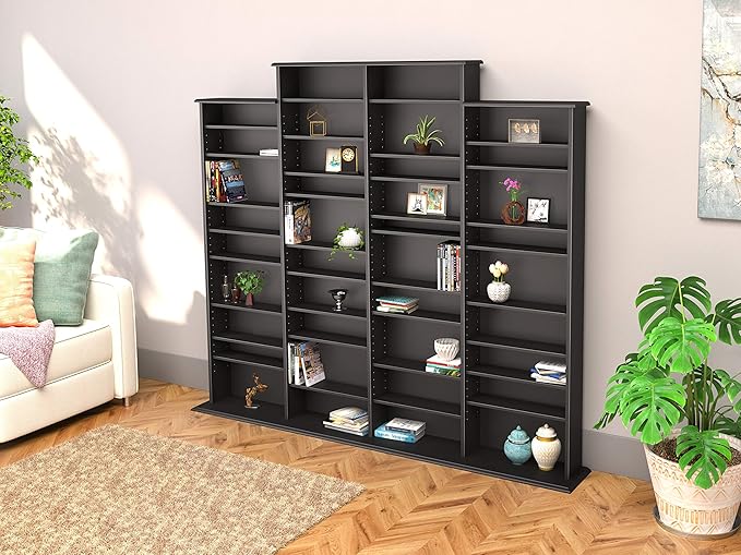 Prepac 4 Column Tall Cabinet Media Storage, 73.5" Wide, Black