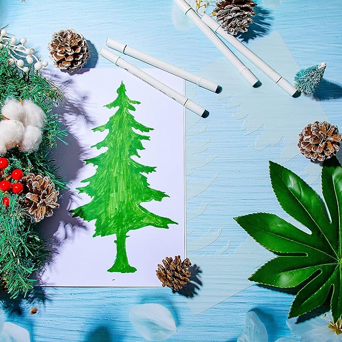 8 Pieces Pine Tree Stencils Art Painting Templates Stencils for Painting on Wood Winter Holiday DIY Wall Floor Decor Supplies (11.4 x 11.4 Inch)