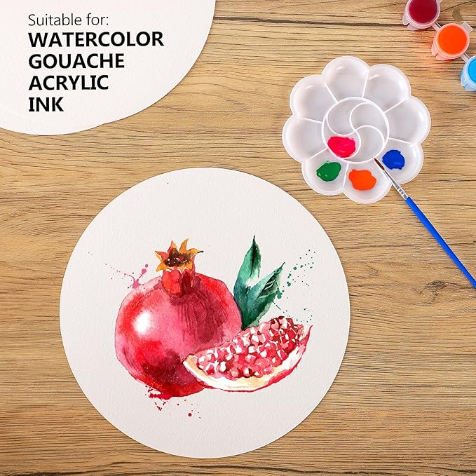 FEITAKE Round Watercolor Paper 100% Cotton/Cold Pressed / 140lb (300gsm) 8" Diameter 30 Sheets Pack Art Paper for Watercolor Gouache Ink Acrylic & Crafting