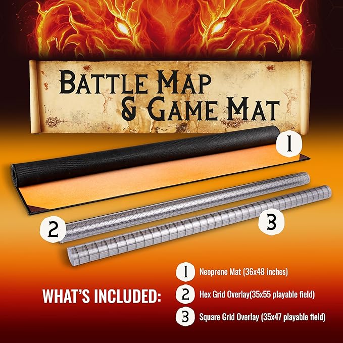 da Vinci's Room 2-in-1 DND Battle Map and 4 Foot Rubber Game Mat 48x36 inches with Dry Erase Square or Hex Grid - DND Battle Mat, D&D Map for D&D, Board Games, TTRPGs and Other Tabletop Games