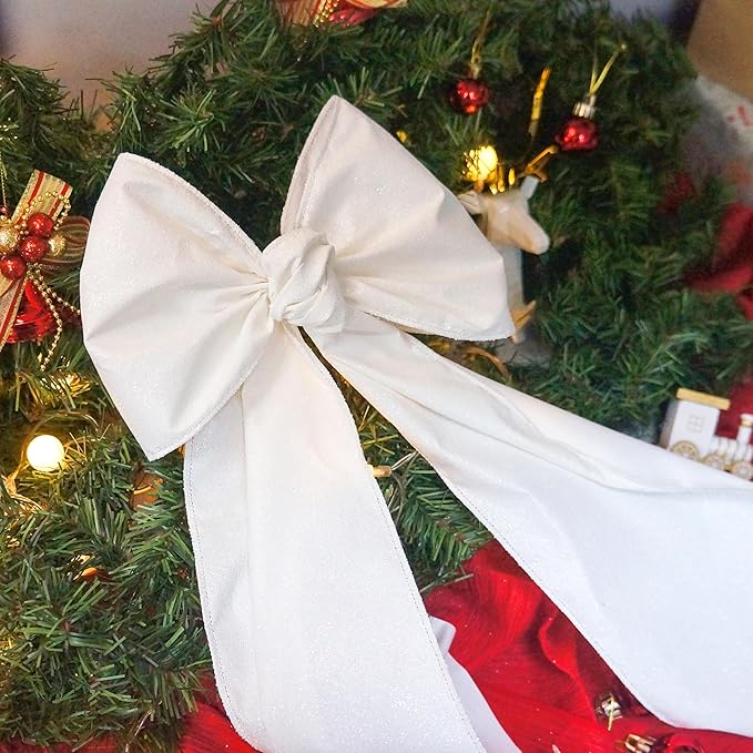 CT CRAFT LLC Glitter Wired Ribbon 6" x 10 Yards White for Christmas Home Decor Bow Gift Wrapping DIY Crafts Wreath