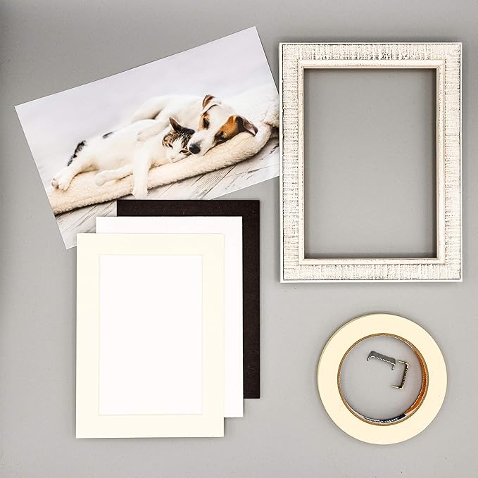 5x7 Mat for 8.5x11 Frame - Precut Mat Board Acid-Free Show Kit with Backing Board, and Clear Bags Textured Cream 5x7 Photo Matte For a 8.5x11 Picture Frame Matboard for Framing, Pack of 25 Mats