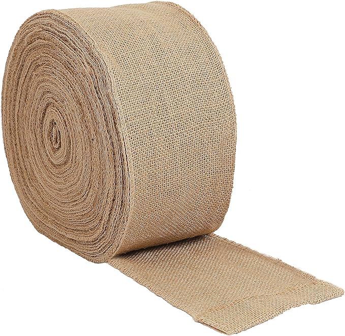 KINJOEK 4 Inch Wide 11 Yards Burlap Ribbon, Natural Jute Fabric Ribbon Crafts Ribbon for Christmas Wedding Gifts Burlap Fabric DIY for Decoration