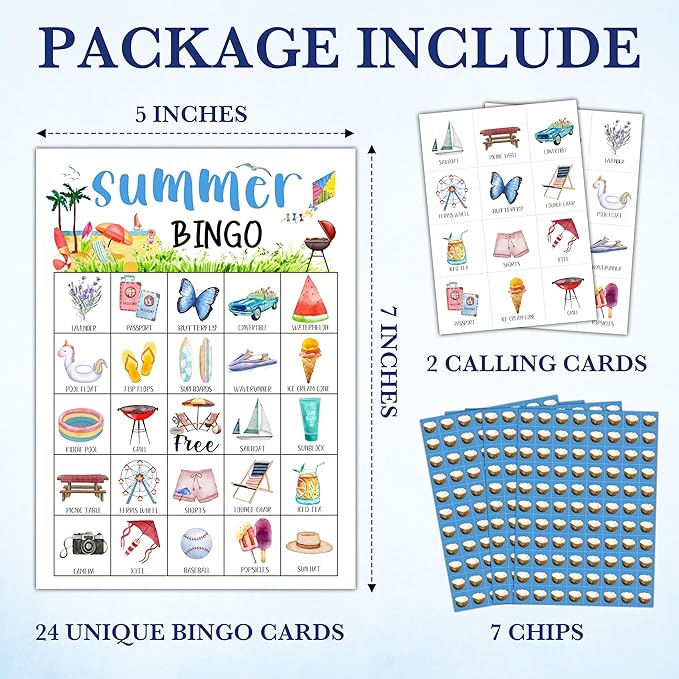 Summer Bingo Cards, Summer Party Bingo Cards for Adults, Hawaiian Bingo Games for Birthday Party Beach Luau Party, 24 Players Party Activity Favor Decoration Supplies, 01