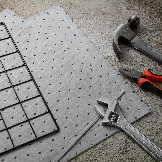 Hoolerry Oil Absorbent Pads Weight Dimpled Pad Garage Accessories Water Absorbent Mat Oil Spill Mat for Absorbing Protecting Home Garage Basement(15 x 19.7 Inch,Gray,30 Pcs)