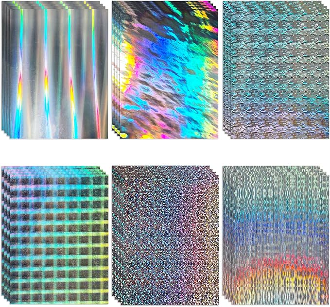24 Sheets Holographic Cardstock 8.5 x 11in, 250gsm/92lb 6 Mixed Styles Metallic Cardstock Shiny Iridescent Mirror Paper Thick Foil Board for Scrapbook,Card Making,Crafts,Party Decoration (Multicolor)
