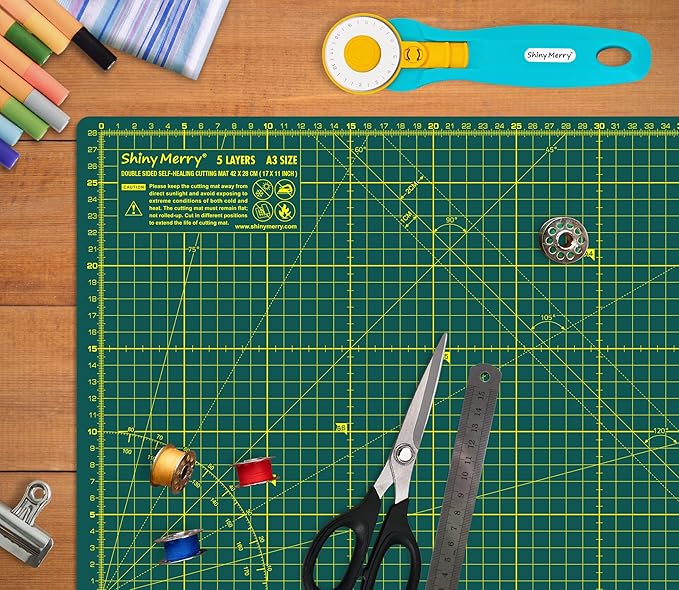 Self Healing Cutting Mat A3 12"x18" – Double Sided 5-Ply Craft Mat for Sewing, Quilting, Fabric, Scrapbooking – Green/Green