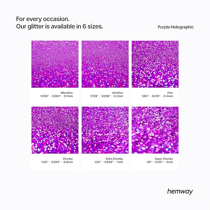 Hemway Polyurethane & Epoxy Resin Glitter 100g / 3.5oz Metallic Crystal Flake Additive for Flooring Jewelry Tumblers Glass Pigment - Fine (1/64" 0.015" 0.4mm) - Purple Holographic