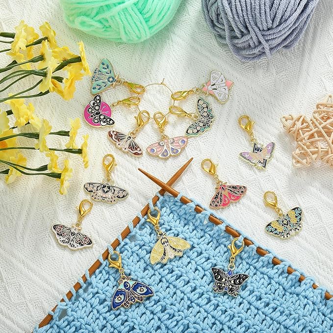 BEEFLYING 16Pcs Butterfly Stitch Marker Charms for Crocheting and Knitting, Removable Alloy Enemal Crochet Knit Stitch Marker Pendant with Lobster Clasp for Sewing Quilting Handmade Jewelry