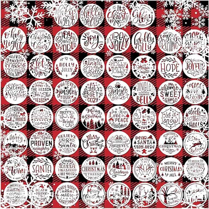 Small Stencils for Painting on Wood Reusable, 3 Inch Reusable Stencil for Craft Ornament Paint Template Stencils for Wall Card Rock Wood Signs Coasters Canvas Home Decor (Christmas Words 3)