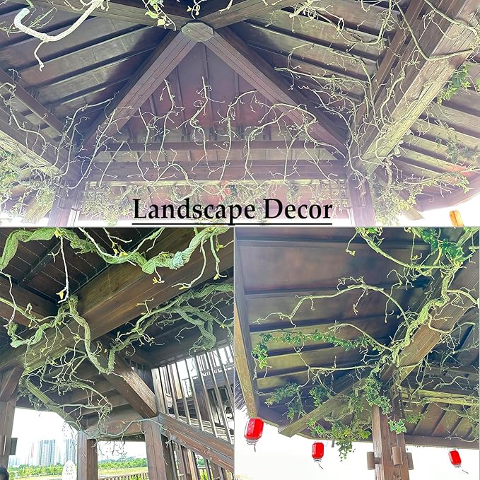 118 inch Medium Malleable Artificial Green Tree Branches Grapevine Garland Fake Cherry Blossom Tree Trunk Twigs for Wall Hanging Willow Ivy Home Room Wedding Decoraton