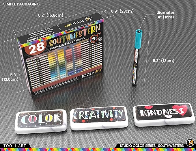 28 Southwestern Colors Acrylic Paint Pens Studio Color Series Markers Set 0.7mm Extra Fine Tip, Rock Painting, Glass, Mugs, Wood, Metal, Canvas, DIY, Detailing. Non Toxic, Waterbased, Quick Drying