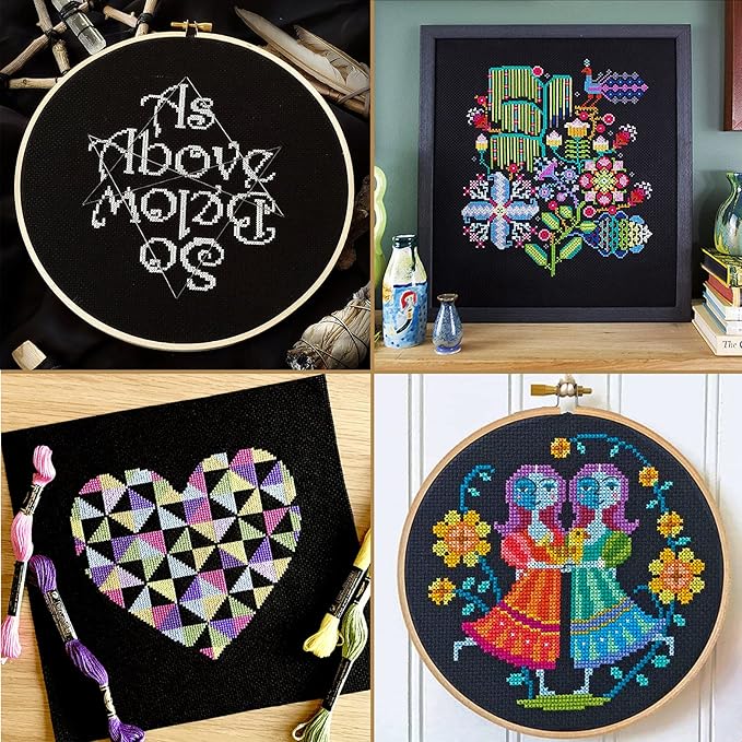 Similane 6 Pcs Cross Stitch Aida Cloth Embroidery Cloth Cross-Stitch Fabric 14 Count Black Aida Easy to use Embroidery Patterns Pictures 12 by 18-Inch