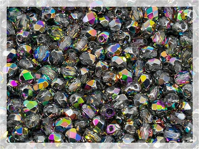 275 pcs Set of Czech Faceted Glass Beads, Fire-Polished Round Crystal Vitrail - 3mm (100pcs), 4mm (100pcs), 6mm (50pcs), 8mm (25pcs) kit for Jewelry Making