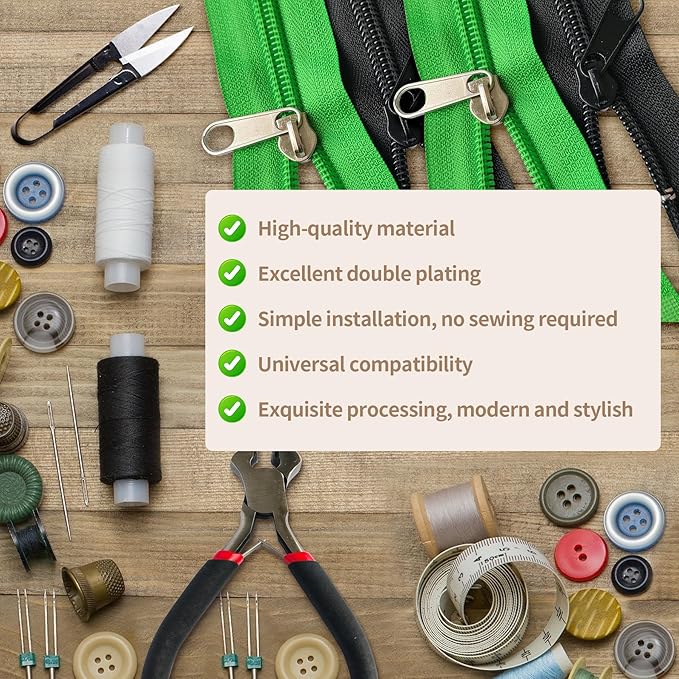 Vintrex 150 Pcs Zipper Repair Kit with Replacement Sliders, Metal Zipper Pull Replacement Kit with Install Plier for Jackets, Coats, Tents, Backpacks, Sleeping Bags, and Luggage