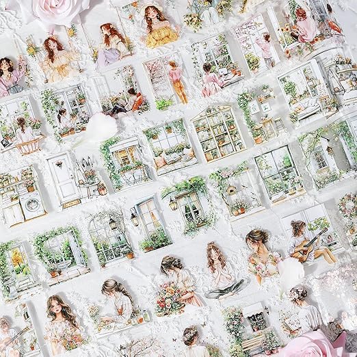 PET Tape Stickers for Junk Journal,6 Rolls Garden Stickers for Journaling Supplies,Pre-Cut Washi PET Tapes for Scrapbook Supplies, DIY Craft,Planner (Spring)