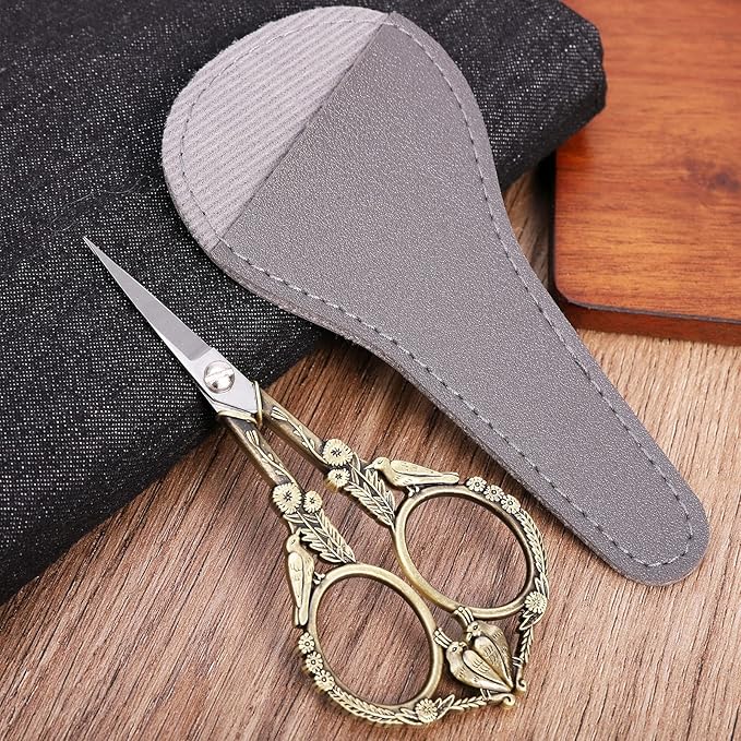 Precision Embroidery Scissors – 4.6in Vintage Classic Straight Pointed Shears, Sharp Stainless Steel Small Detail Thread Snips for Needle Craft, Sewing, Decoupage, Yarn, Fabric – with Pouch