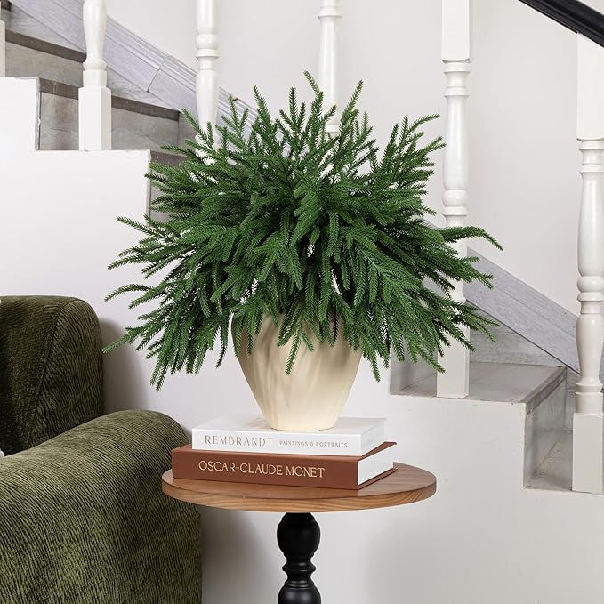 12 Pcs Artificial Norfolk Pine Branches - 18" Realistic Faux Christmas Greenery Stems Fake Evergreen Cedar Picks Winter Greens for Vase DIY Crafts Garland Wreath Indoor Outdoor Holiday Decor