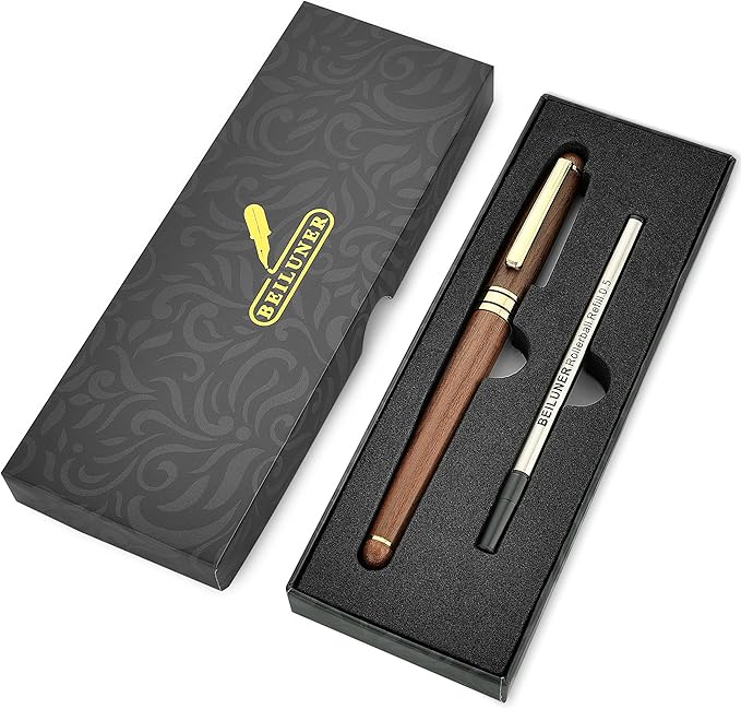 BEILUNER Luxury Personalized Wood Ballpoint Pen Writing Set,Walnut-Elegant Fancy Nice Gift Pen Set for Signature Executive Business Office Supplies - Christmas Gift Boxed with Extra Refills (Black)