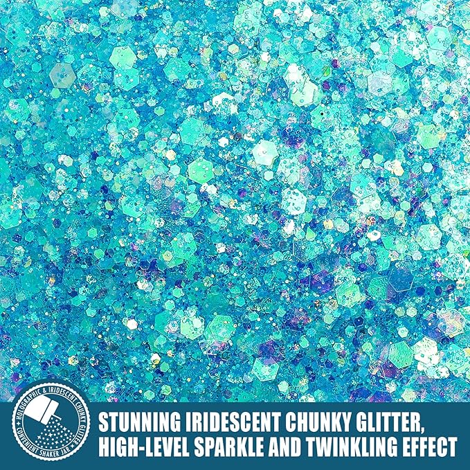 Estanoite Iridescent Chunky Glitter, 160G/5.64OZ Glitter, Mixed Fine & Chunky Glitter for Epoxy Resin, Holographic Glitter for Crafts Tumblers, Halloween Christmas Festival Painting Decor (Baby Blue)