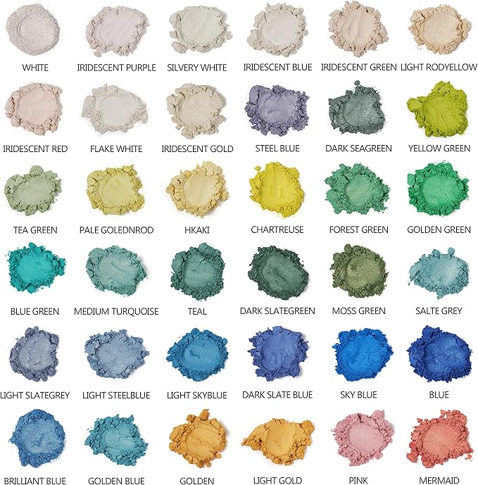 Mica Powder for Epoxy Resin, 108 Colors, 36 Original Colors(0.35oz, 10g), 36 Pastel Colors(0.35oz, 10g), 36 Fine Glitter(0.7oz, 20g), Pigment for Epoxy Resin