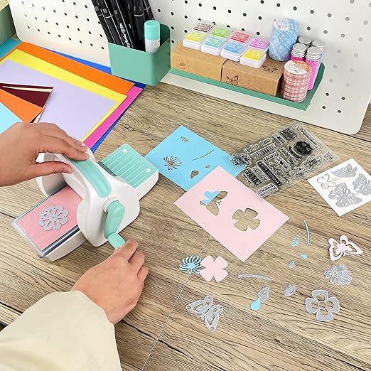 Mini Die Cutting & Embossing Machine by Joelver Maker, 3 Inch Opening, Scrapbooking Starter Kit (Blue)