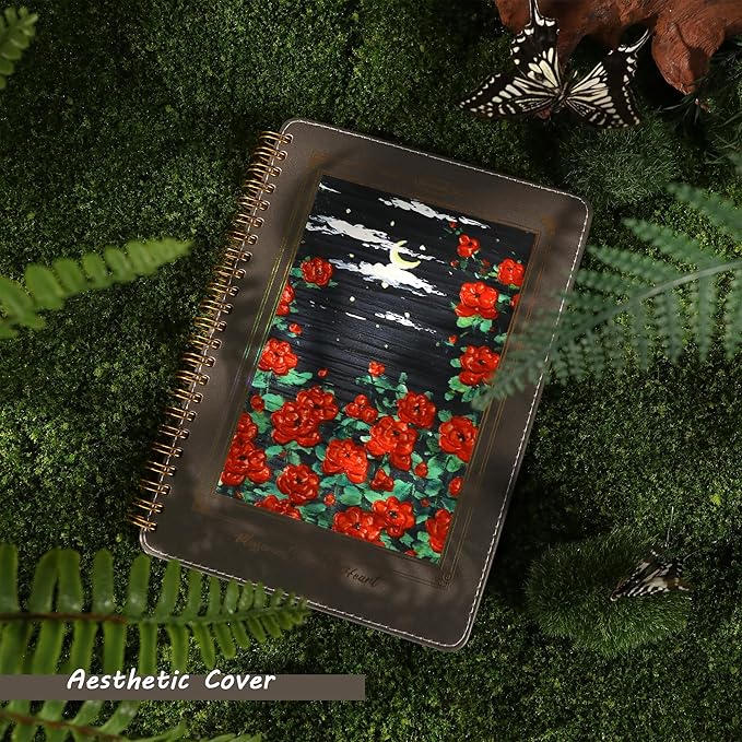 Spiral Notebook for Women, Durable A5 Leather Hardcover Notebooks, 140 Lined Pages, Cute Notebooks for Perfect Supplies at School, 8.3 x 6.2 in