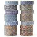 12 Rolls Exotic Charm Washi Tape Set Floral Arts Adhesive Tapes Geometric Garden Decorative Masking Tape Sets for Craft, Kids, Scrapbook, DIY, Gift Wrapping (Azure Serenity)