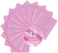 Pink Glitter HTV Sparkly Heat Transfer Vinyl – 12 Pcs 12x10Inch Iron-On Vinyl Sheets for T‑Shirts & DIY Craft Gifts, Easy to Cut & Weed, No‑Flake & Washable, Work with All Cutter Machines