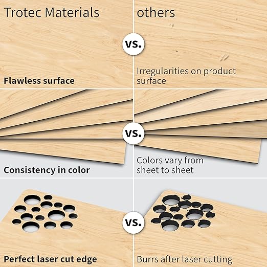 Trotec TroLase | 12"x24"x1/16", 4 Pcs | Maple/Black | 2 Ply | Modified Acrylic | Laser Engraving Double Color Plastic Sheet | Engraving Blanks for Laser, Saw, Guillotine | Made in USA