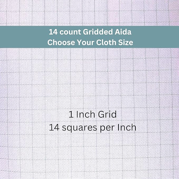 2 Sheets of 14 Count Pre-Gridded Aida Cloth – 28 x 28 Inch White with Green Guidelines Pre-Cut Fabric Squares – Cross Stitch Fabric – 100% Cotton – Ideal for Needlework – The Knotty Unicorn