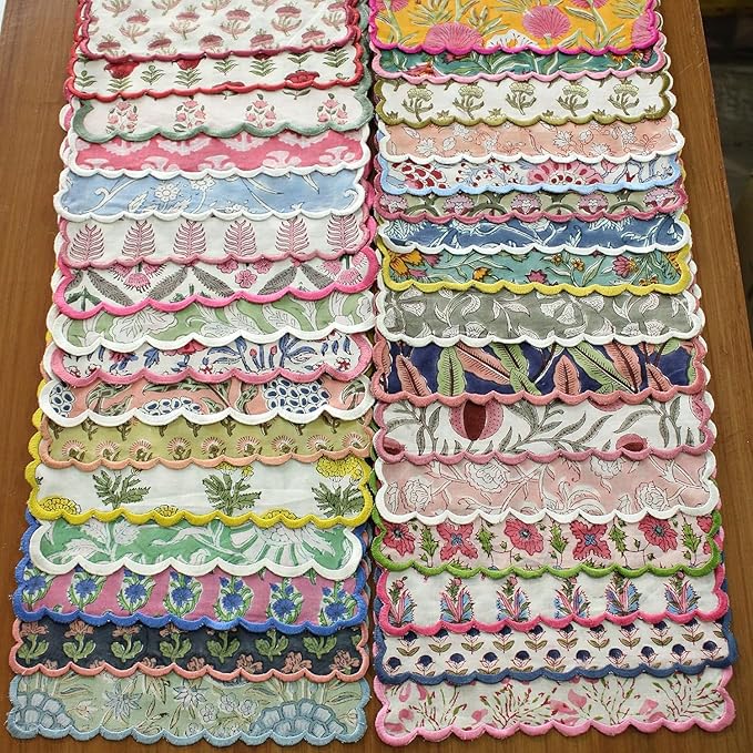 Ridhi Mix Random Hand Block Print Napkins 18" x 18" Set of 8 Reusable Cotton Dinner Napkins for Weddings, Parties & Everyday Dining, Thanksgiving, Christmas, Fall