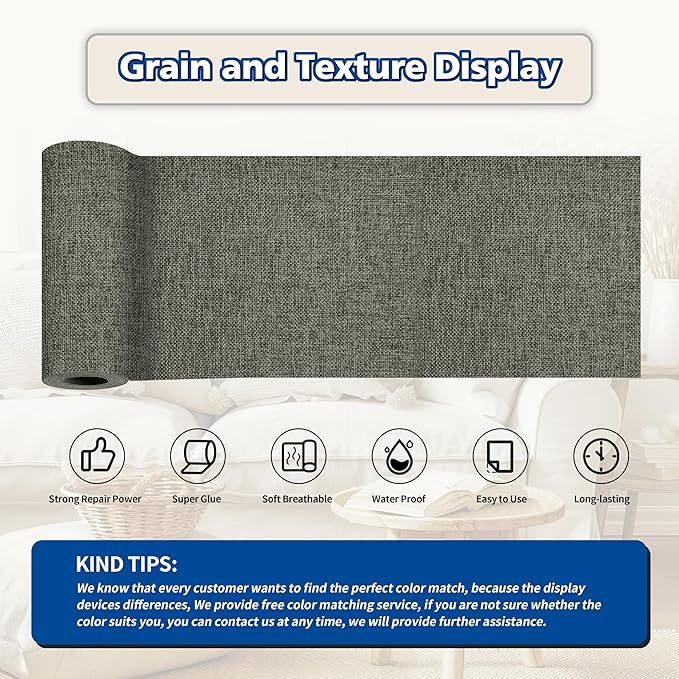 KING MOUNTAIN Linen Repair Patches, Self-Adhesive Linen Fabric Patches, 4 X 63 inch Extra Size, Multi Color, Can be Used for Linen Sofa Repair and Linen Clothes Repair (Dark Grey 1.0)