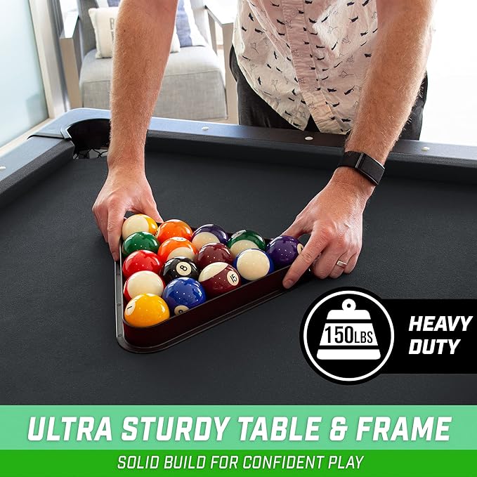 GoSports 6, 7, or 8 ft Billiards Tables - No Assembly, Choose Your Color - Portable Pool Table Includes Full Set of Balls, 2 Cue Sticks, Chalk and Felt Brush