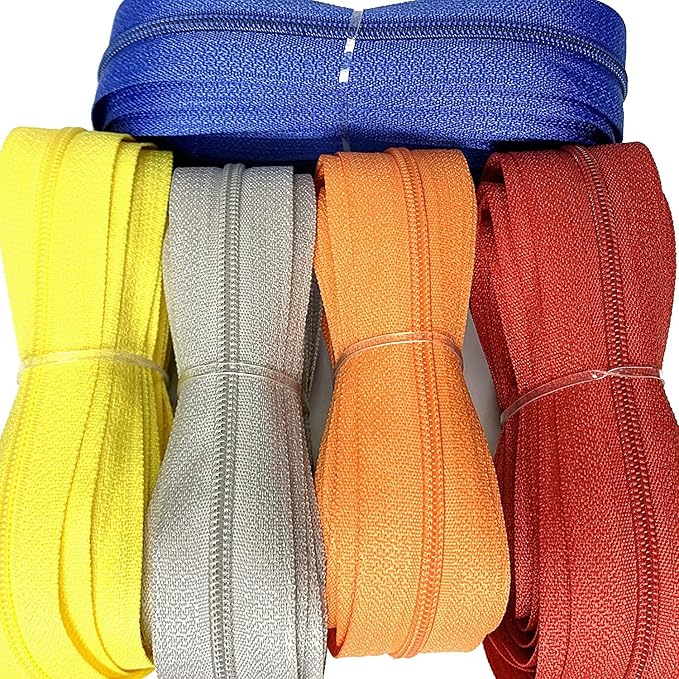 DOITEM Zipper Tape 3 mm Nylon Endless Zipper Set with Slider - 5 Colors