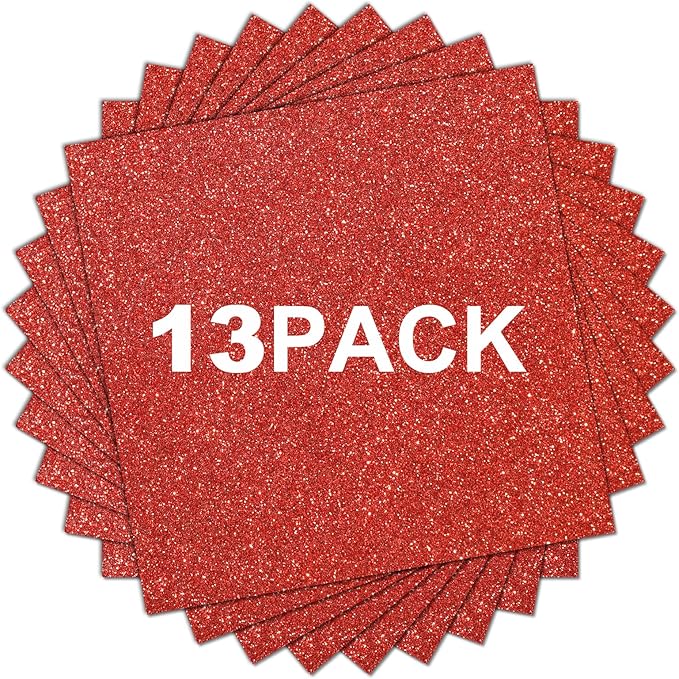 HTVRONT Red Glitter HTV Heat Transfer Vinyl Bundle: 13 Pack 12" x 10" Iron on Vinyl for T-Shirt, Red Glitter Heat Transfer Vinyl for Compatible with Cricut Cutting Machine or Heat Press Machine