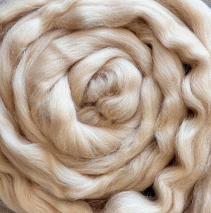 Cream Beige Wool Roving, 8 OZ. Best Wool for Needle Felting, Wet Felting, Handcrafts and Spinning